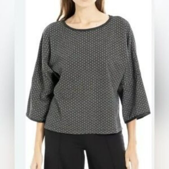 Max Studio London Black & White Diamond Patterned Poncho Sweater Top W/ 3/4 Slee - Picture 8 of 10